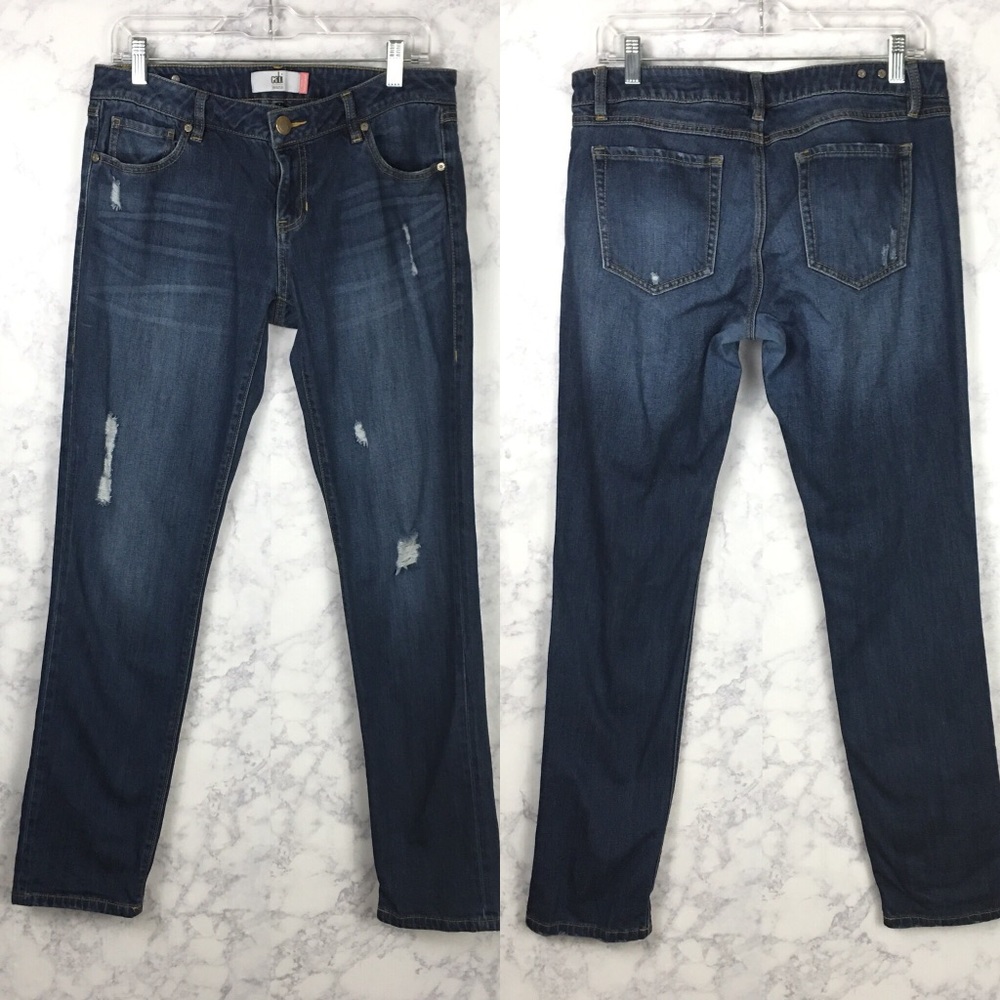 Cabi Slim Boyfriend Jeans Distressed Dark Wash